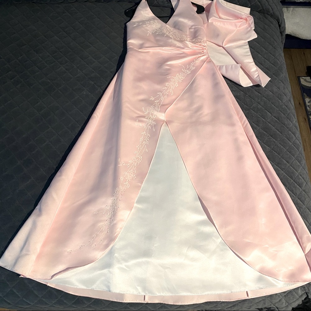 Pink & White Formal Gown with Shaw